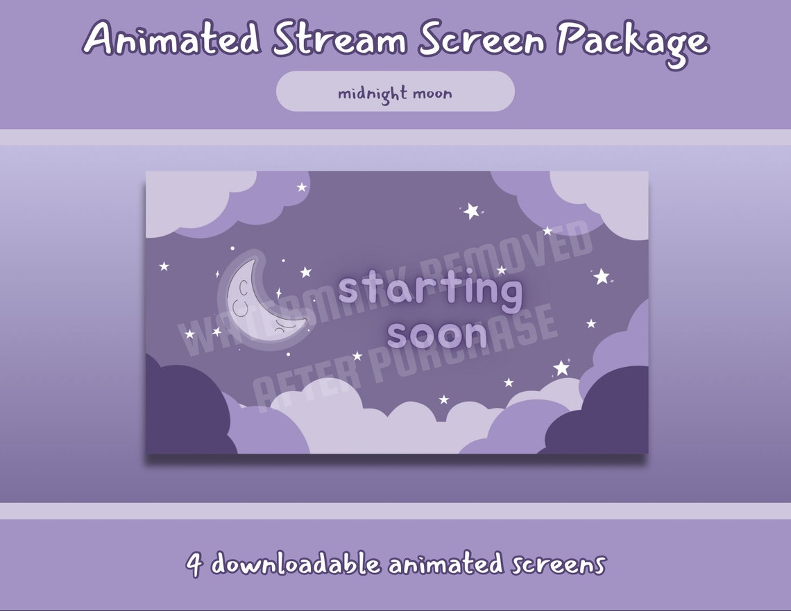 4 Animated Cozy Twitch Screens | Midnight Moon | Cozy Twitch Overlay ...