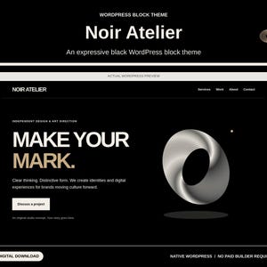 Noir Atelier WordPress Theme: Black Background Creative Portfolio Website Template