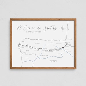 Affiche Camino De Santiago, impression randonnée, art mural sentier, Camino Frances, cadeau chemin de Saint-Jacques de Compostelle, livraison rapide dans le monde entier