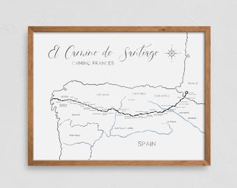 Affiche Camino De Santiago, impression randonnée, art mural sentier, Camino Frances, cadeau chemin de Saint-Jacques de Compostelle, livraison rapide dans le monde entier
