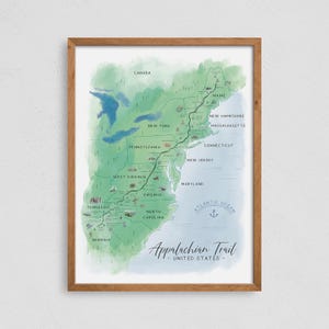 Appalachian Trail Map Print, Hiking Poster Gift Wall Art, AT Hiking Trail, Fast Worldwide Shipping, 18x24