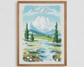 Mont Blanc Poster Druck Wandkunst Reisegeschenk, Tour du Mont Blanc Wanderkunst, schneller weltweiter Versand