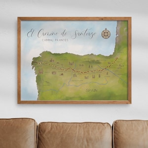 Le Chemin de Saint-Jacques-de-Compostelle, Frances, sentier de randonnée, carte, affiche d'art mural, cadeau Chemin de Saint-Jacques de Compostelle, expédition rapide dans le monde entier, 24 x 18