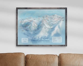 Les 3 Vallees drei Täler, Ski Piste Karte Kunst Poster Druck, Courchevel, Meribel, Val Thorens, Schiffe aus Großbritannien.
