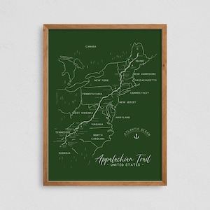 Appalachian Trail Map Poster, Hiking Print Wall Art, AT Hiking Trail Gift, Minimalist Design, Fast Worldwide Shipping