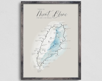 Tour du Mont Blanc Karte Print Poster, Wanderkarte, Wandkunst, Tour du Mont Blanc Wanderung, schneller weltweiter Versand, 18x24