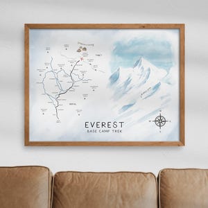 Everest Base Camp Trek Karte Wand Kunst, Wanderkarte Poster Druck, Weg Kunst Geschenk, Bergsteiger Geschenk, schneller Weltweiter Versand, 24x18