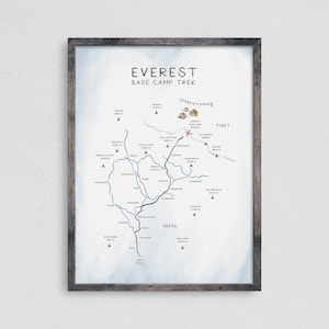 Everest Base Camp Trek Poster Druck, Wanderkarte Wandkunst, Weg Kunst Geschenk, schneller Weltweiter Versand, 18x24