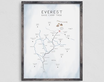 Everest Base Camp Trek Poster Druck, Wanderkarte Wandkunst, Weg Kunst Geschenk, schneller Weltweiter Versand, 18x24