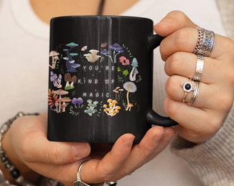 キノコアートマグ | ブラックマジックマッシュルームコーヒーマグ | バレンタインデーマグ