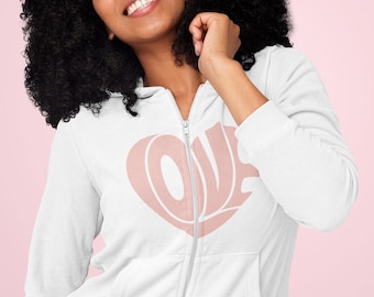 レトロハート フルジップ フード付きスウェットシャツ | バレンタインデーギフト