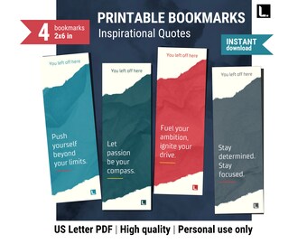 Printable Bookmarks | Inspirational Quotes | Set of 4 Printable Bookmarks | Printable Bookmarks for Men |  Printable Bookmarks Quotes