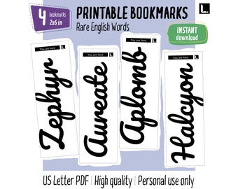 Printable Bookmarks | Rare English Words | Set of 4 Printable Bookmarks | Digital Bookmarks | Instant Download | DIY Bookmark | Bookish Gift