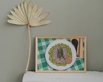 Taiwanese Noodles and Egg Art Print | Asian Comfort Food Illustration | Kitchen Wall Decor