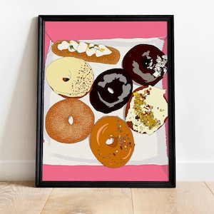 Box of Fresh Donuts Art Print | Vibrant Donut Illustration for Kitchen Decor