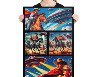 Cowboys VS Aliens Retro Poster. By Essotericca. Cool poster for mens, or boys room, or movie fan!