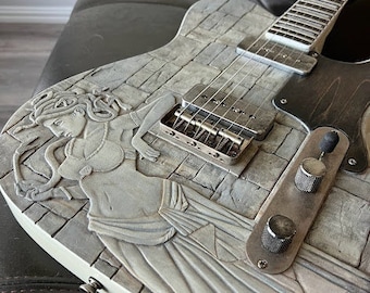 Custom hand carved Guitar crafted in USA by Essotericca (Mythic Legendary Guitars). Telecaster, Medusa, Alder wood and maple.