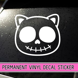 Skeleton Cat Car Decal, Vinyl Bumper Sticker, Window Decal, Permanent Vinyl Car Decal