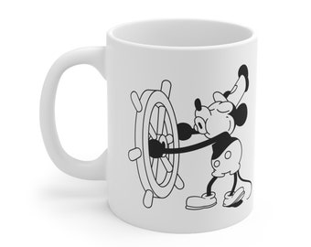 Kubek Steamboat Willie 11 oz, Kubek Myszki Miki, Kubek Disneya, Kubek inspirowany klasyczną animacją, Idealny na wszystkie napoje, Prezent dla Niego/Niej