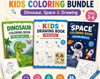 3-in-1 Kids Coloring Bundle | Dinosaur, Space & Drawing