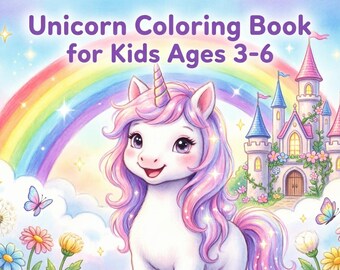 Unicorn Coloring Book for Kids Ages 3-6, Cute Magical Girls Coloring Pages, Preschool Activity Worksheets Printable PDF