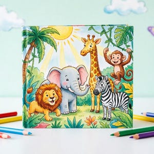 Animals Coloring Book for Kids Ages 3-6, Preschool English Vocabulary Activity, Cute Safari Animal Pages Printable PDF