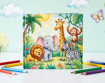 Animals Coloring Book for Kids Ages 3-6, Preschool English Vocabulary Activity, Cute Safari Animal Pages Printable PDF