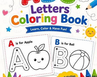 ABC Letters Coloring Book for Kids Ages 3-5, Alphabet Tracing & Handwriting Practice Worksheets, Preschool Printable PDF Download