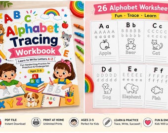 Alphabet Tracing Workbook for Kids | Preschool Kindergarten Handwriting Practice (Ages 3-5) (Printable PDF)
