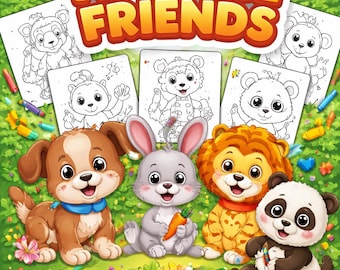 Cute Animal Coloring Book for Kids Ages 3-6, Printable Preschool Activity Pages, Toddler Kindergarten PDF Download