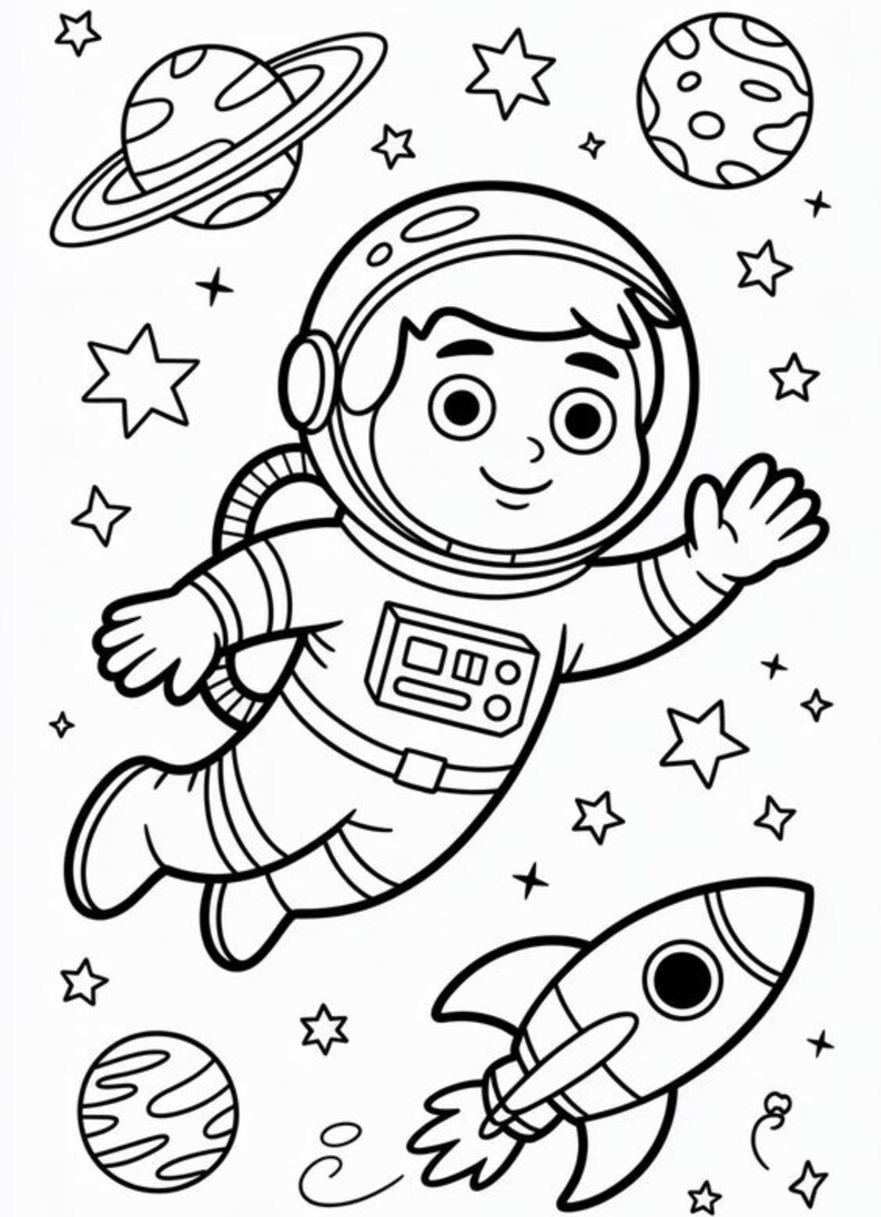Space Adventure Colouring Pages | Kids Outer Space Activity (PDF Pattern)