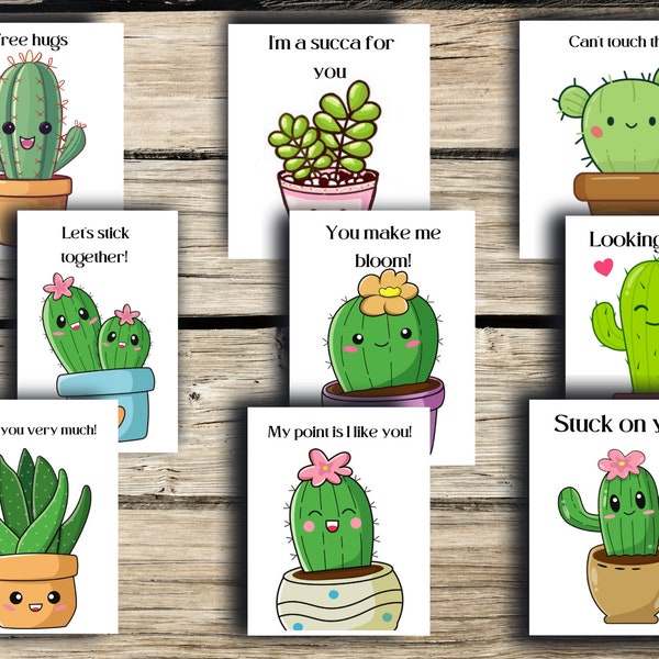 Printable Cactus Cards, Printable Valentines, Cactus Valentines, Cactus, Fun Valentines, Classroom Valentines, digital, instant download