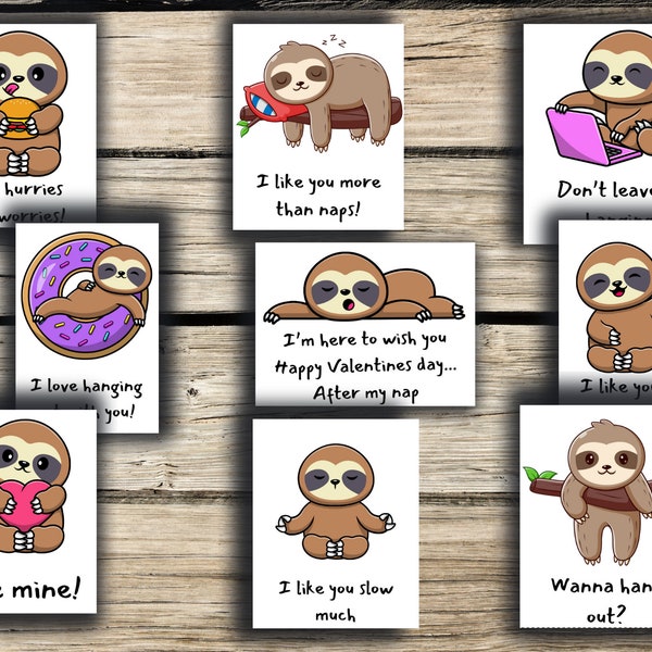 Printable Sloth Cards, Printable Valentines, Sloth Valentines, Sloth, Fun Valentines, Classroom Valentines, digital, instant download