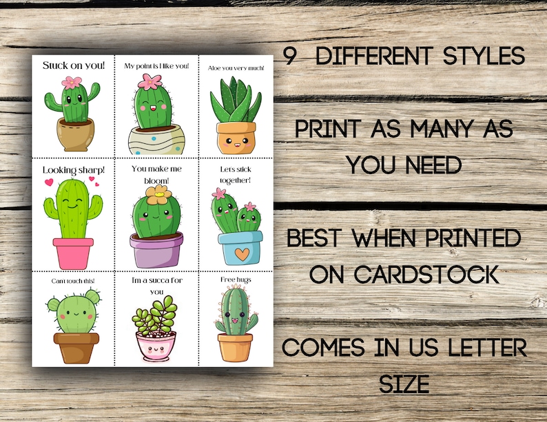 Printable Cactus Cards, Printable Valentines, Cactus Valentines, Cactus ...