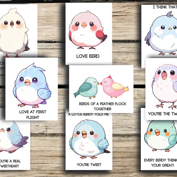 Printable Bird Cards, Printable Valentines, Bird Valentines, Birds, Fun Valentines, Classroom Valentines, digital, instant download