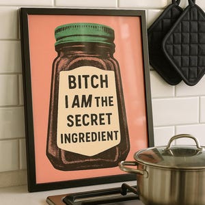 Küchenglas-Poster Pastell Retro Sommer, rosa Bold & Sassy Art Aesthetic Kitchen, Ich bin die geheime Zutat Stil Kochen Pastell, + Bonus