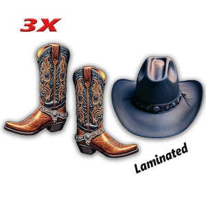 Adesivi per stivali e cappelli da cowboy Set blu Decalcomania laminata Adesivo per congelatore Adesivi per laptop in stile rodeo Adesivo per copertina di quaderno per auto e moto Regalo