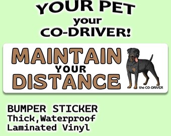 Rottweiler  "Maintain Your Distance" Humorous Car Bumper Sticker with Pet "The Co-Driver"
