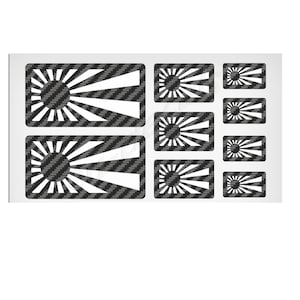Japan Rising Sun Flag Stickers, Carbon Fiber Decal Set of 9
