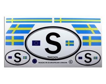 Set of 9 Sweden flags and letter S car country sign Laminated Decals Stickers