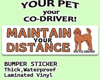Poodle (Caniche) "Maintain Your Distance" Humorous Car Bumper Sticker with Pet "The Co-Driver"