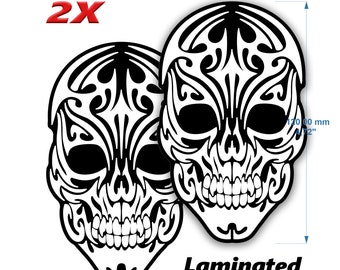 Tribal Tattoo Skull Laminated Decal, Motorcycle Car Sticker (2x)