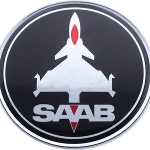 Jet Flugzeug SAAB Schwarz Chrom Rot Abzeichen Motorhaube Haube Kofferraum Haube Lenkrad Emblem gewölbte 3D Aufkleber selbstklebende Rückseite verschiedene Größen