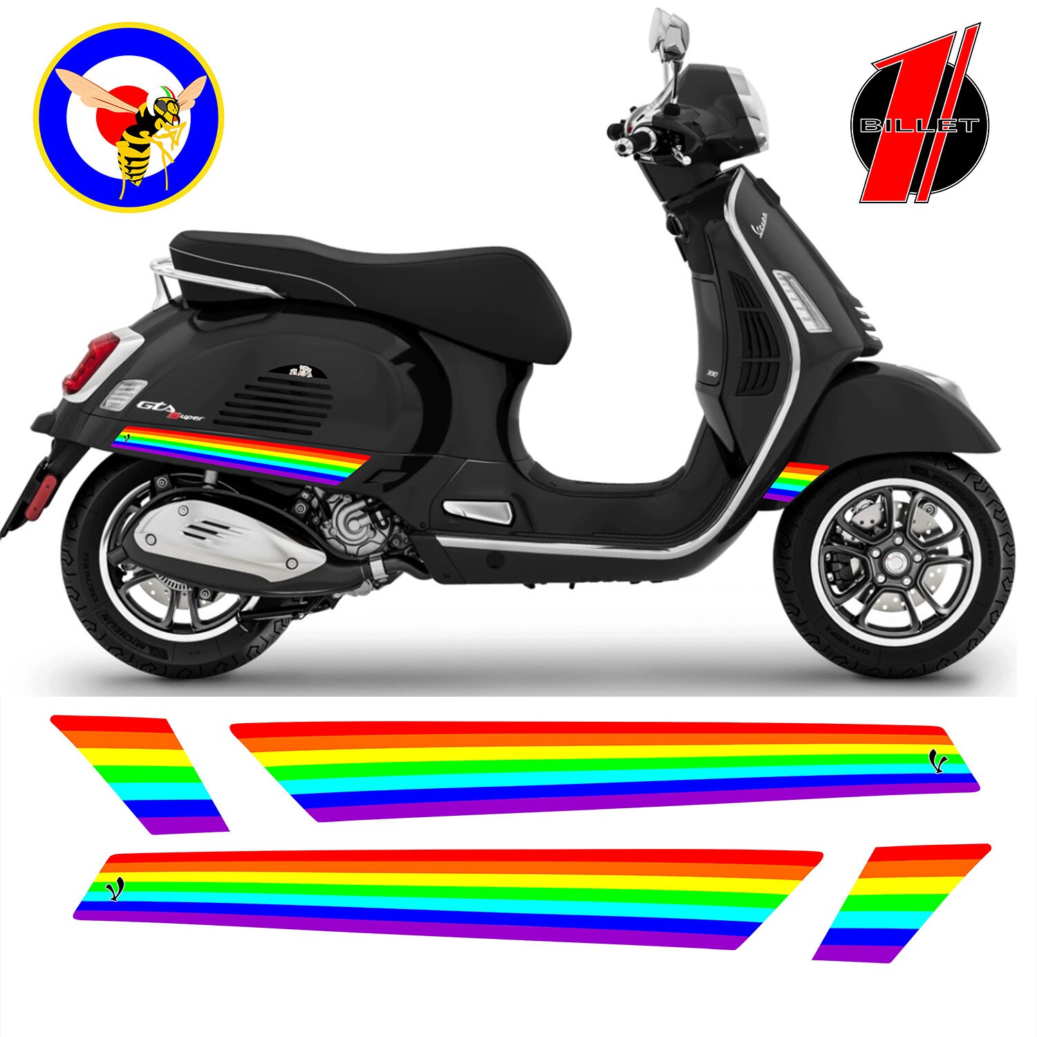 Vespa Side Stripes Stickers With Rainbows for GTS 125 150