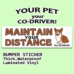 Welsh Corgi "Maintain Your Distance" humoristische autobumpersticker met hond huisdier "The Co-Driver"