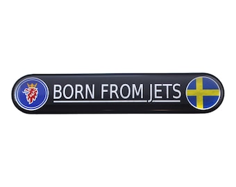 SAAB Born From Jets Coloured Chrome Emblem with Blue Griffin Swedish Flag Domed 3D Sticker Self Adhesive Back