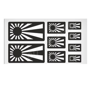 Klistermärken med japanska flaggan Rising Sun, svartvita laminerade dekaler (9-pack)