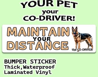 German Shepherd "Maintain Your Distance" Humorous Car Bumper Sticker with Pet "The Co-Driver"