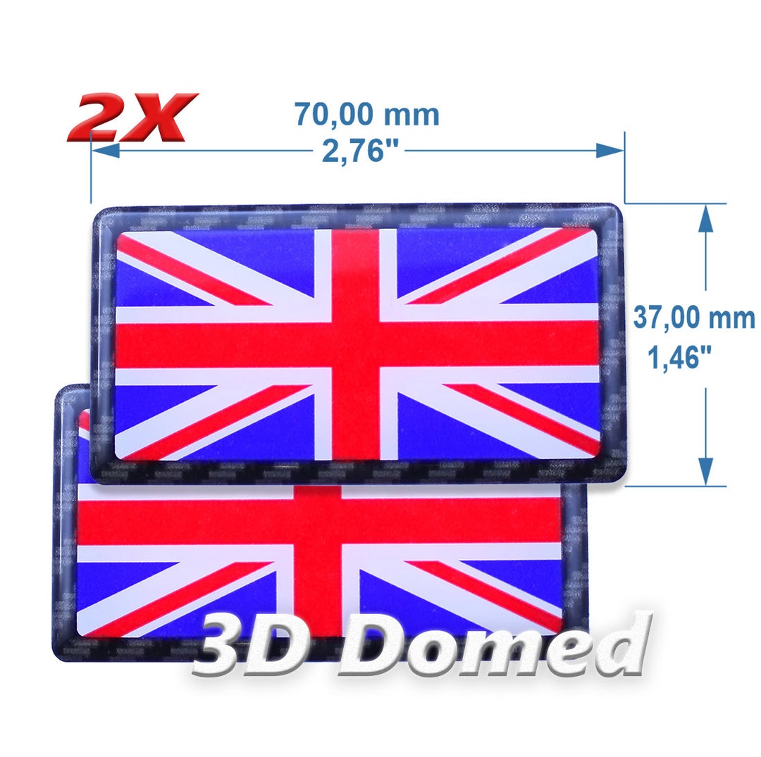 2x Mono Carbon Fibre Effect Union Jack Sticker – 3D Domed Motorbike Decals (UK Flag)