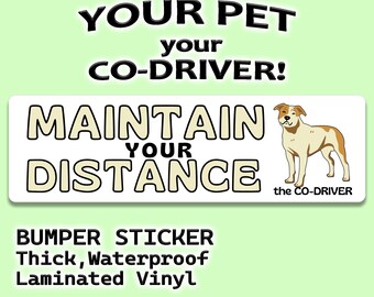 American Bulldog  "Maintain Your Distance" Humorous Car Bumper Sticker with Pet "The Co-Driver"